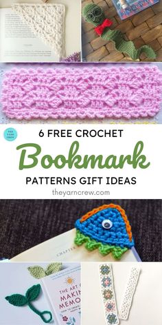 crochet bookmark patterns with text overlay that reads 6 free crochet bookmark patterns gift ideas