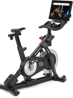 an exercise bike with a computer monitor on it