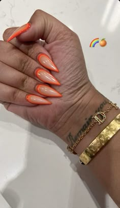 Orange Stilleto Nails Long, Orange Stiletto Nails Designs, Orange Nails Stiletto, Orange Stiletto Nails, Summer Stiletto Nails, Work Nails, Dope Nail Designs