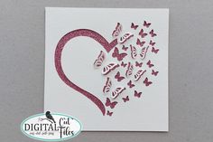 a heart made out of butterflies on top of a white card with the words digital life written