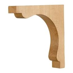 an unfinished wooden shelf bracket on a white background