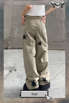 Y2K STARS BASIC PANTS Summer Star Print Straight Leg Pants, Summer Star Print Wide Leg Pants, Summer Straight Leg Pants With Star Print, Wide Leg Star Print Summer Pants, Summer Wide Leg Pants With Star Print, Trendy Straight Leg Bottoms With Star Print, Casual Star Print Bottoms For Streetwear, Trendy Star Print Summer Pants, Trendy Stretch Star Print Bottoms