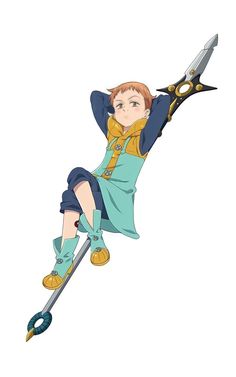 an anime character is flying through the air with a pair of scissors in her hand