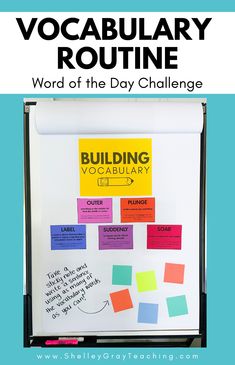 a bulletin board with sticky notes on it and the words, word of the day challenge