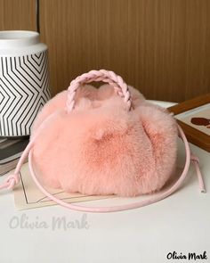 Olivia Mark - Chic and Stylish Fluffy Braided Top Handle Shoulder Bag with Magnetic Closure Trendy Pink Bucket Bag With Mobile Phone Holder, Trendy Pink Bucket Bag With Phone Holder, Pink Portable Handheld Shoulder Bag, Pink Shoulder Bucket Bag With Phone Holder, Winter Pink Shoulder Bag, Cute Pink Winter Bags, Pink Shoulder Bag For Winter, Trendy Pink Shoulder Bag For Winter, Pink Winter Shopping Bag