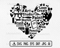 the heart shape is made up of different types of art and crafting related items