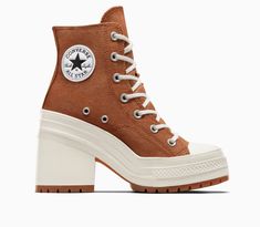 Converse With Heels, Heeled Converse, Aj Shoes, Converse High Heels, Chunky Converse, Chuck 70 De Luxe Heel, Converse Heels, Hi Top Converse, Converse Boots