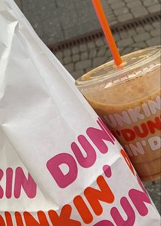 there is a dunkin donuts drink in the bag