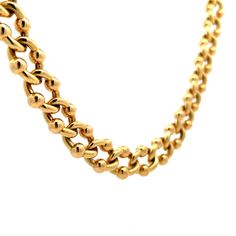 This one of a kind necklace and bracelet set features thick gold links and ball pendants in 18 karat yellow gold. The necklace measures 16.25 inches and the bracelet 7.75 inches long. The set is modular so that you can connect them together to make a longer 24 inch necklace or wear as separate items. If you love 90s high fashion with a bit of edge, this yellow gold necklace bracelet set will elevate your wardrobe to a runway-worthy look! Luxury Timeless Yellow Gold Bracelets, Luxury Recycled Yellow Gold Necklaces, Luxury High Luster Yellow Gold Necklaces, Luxury Vintage Yellow Gold Chain Bracelet, Luxury 22k Gold Hand Set Necklace, Luxury Yellow Gold Plated Drop Necklace, 90s High Fashion, Necklace And Bracelet Set, Yellow Gold Necklace