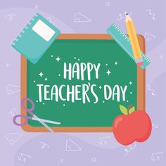 a happy teachers day card with school supplies