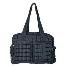 Travel in style with our GZ-2646 Puffer Quilted Travel Bag! This versatile black bag is perfect for weekend getaways and has 2 front pockets for all your essentials. Its puffer quilted design is both cute and trendy, making it a must-have for any fashion-forward traveler. Trendy Everyday Puffer Bags, Travel Nylon Puffer Shoulder Bag, Trendy Puffer Bag, Rectangular Puffer Bag For Everyday Use, Black Quilted School Bag, Quilted Black Nylon Shoulder Bag, Black Quilted Nylon Shoulder Bag, Black Travel Diaper Bag With Pockets, Trendy Black Travel Bag With Zipper Pocket