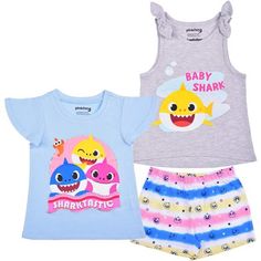 FUN AND STYLISH FEMININE CLOTHESBaby Shark girls clothes are fun, fashionable and durable too! Mix and match these adorable clothes for a day at the beach, picnics, playing and hanging out with family and friends. Relaxed fit and comfortable fabric with cute details, ruffled sleeves and vibrantly colored prints! Size: 24M.  Color: Blue.  Gender: female.  Age Group: infant. Mommy Shark, Nickelodeon Girls, Shark Girl, Shark Tee, Peplum Shirt, Shark Print, Peplum Shirts, Girls Fleece, Grey Baby