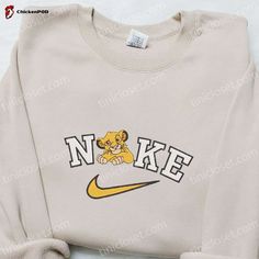 Simba x Nike Cartoon Embroidered Sweatshirt: Disney Characters & Custom Shirt Nike Christmas, Mirabel Madrigal, Walt Disney Characters, Best Family Gifts, Embroidered Shirts, Cartoon Shirts, Cartoon Christmas