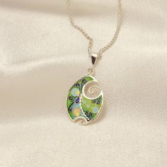 Unique Cloisonne Enamel Necklace, Green Enamel Pendant, Elegant Sterling Silver Necklace, Handmade Jewelry, Georgian Enamel, Artisan Jewelry Enamel Necklaces, Necklace Green, Cloisonne Enamel, Enamels, Metal Clay, Jewelry Tools, Green Enamel, Green Necklace, Necklace Handmade