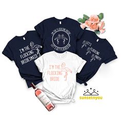 three t - shirts that say i'm the flamingo bride