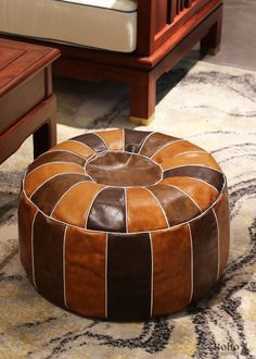 Boho Foot Ottoman - 55x30cm - Decor Boho Ottomans, Paris Home Decor, Round Living Room, Pouf Footstool, Leather Pouf Ottoman, Moroccan Living Room, Handmade Ottomans, Moroccan Leather Pouf, Ottoman Cover