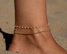 "Pearl anklet bracelet 18k gold plated / 925 sterling silver. Extra dainty bracelet with tiny freshwater pearl beads chain gold plated 18k 925 sterling silver. I have created this anklet to wear it with your daily outfits. The perfect gift for your beloved ones to wear specially on summer. Details: * Gold plated 18 carat 925 sterling silver * Also available in 925 sterling silver. * Nickel free Chain Measurements: * 8.27\"+1.97\" - 21+5cm This anklet will be delivered to you packed in a handcraf Anklet Accessories, Pearl Ankle Bracelet, Ankle Bracelets Gold, Silver Chain Anklet, Anklet Gold, Pearl Anklet, Ankle Jewelry, Silver Anklet, Gold Anklet