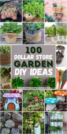 collage of garden diy ideas with the title dollar store garden diy ideas