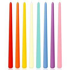 five different colored candles lined up next to each other