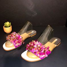 Zara Slides With Beads Sandals, Pink, Size 6 1/2 , New | Tradesy Purple Flat Heel Beach Sandals, Beaded Pink Sandals For Summer, Pink Beaded Sandals For Summer, Pink Embellished Open Toe Sandals, Pink Beaded Open Toe Sandals, Pink Beaded Sandals For Spring, Pink Embellished Sandals For Summer, Zara Embellished Sandals For Spring, Zara Embellished Open Toe Sandals