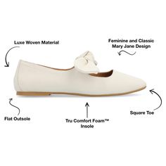 The Seralinn flats by Journee Collection add a touch of sass and class to any look. With their beautiful fabric uppers bow detail and tiny block heel you're sure to turn to these when you want something classic. A 4 mm Tru Comfort Foam� Insole makes them super comfy and a mary jane bow strap adds a vintage look. Square Toe Flats, Journee Collection, Bow Detail, Vintage Look, Beautiful Fabric, Vintage Looks, Flat Shoes Women, Mary Janes, Block Heels