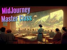 a woman standing in front of a class room full of people with the words mid - journey master class