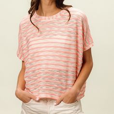 Introducing The Braid Striped Short Sleeve Round Neck T-Shirt, A Chic And Trendy Addition To Your Casual Wardrobe. This T-Shirt Features A Unique Braid Striped Design That Adds A Touch Of Sophistication To Your Look. Made With Soft And Breathable Fabric, It Offers A Comfortable Fit For All-Day Wear. The Round Neckline Adds A Classic Touch, Perfect For Pairing With Your Favorite Jeans Or Shorts. Available In Various Color Combinations, You Can Easily Find The Perfect T-Shirt To Elevate Your Every Casual Crew Neck Knit Top For Beach, Summer Striped Crew Neck Short Sleeve Top, Summer Striped Crew Neck Knit Top, Striped Short Sleeve Crew Neck Top For Summer, Striped Crew Neck Short Sleeve Top For Summer, Striped Crew Neck Tops For Summer, Striped Crew Neck Knit Top For Summer, Spring Striped Short Sleeve Knit Top, Striped Short Sleeve Knit Top For Spring