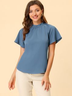 Shop Allegra K for Short Sleeve Blouse Casual Business Pleated Mock Neck Tops you are looking for, get more women's Blouses for yourself. Order now! Free Returns！ Ruffle Fabric, Blouse Casual, Women's Blouses, Mock Neck Top, Mock Turtleneck, Polka Dot Blouse, Linen Women, Casual Blouse, Short Sleeve Blouse