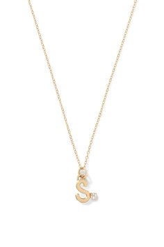 Wear your initials or spell out your favorite word with our 14K Yellow Gold Letter Necklace. Each letter is accented with a white diamond. Available in letters A-Z. It comes on an Alison Lou 14K Yellow Gold 16" Chain with an extension to 18". Due to the custom nature of this product, please allow 15 business days for production. Please note this piece is final sale. 14K Yellow Gold, Made in New York City Formal Initial Pendant Necklace With Monogram, Formal Monogram Initial Pendant Necklace, Formal Monogram Initial Necklace, Classic Formal Name Necklace With Initials, Classic Formal Initial Necklace, Classic Monogram Initial Necklace, Classic White Gold Initial Necklace, Classic White Gold Monogram Initial Necklace, White Gold Initial Pendant Necklace For Formal Occasions