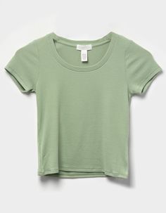 Full Tilt Essentials Scoop Neck Tee. Rib Knit Construction. Scoop Neck. Short Sleeve. Lightweight And Breathable Material. 66% Rayon, 29% Polyester. 6% Spandex. Hand Wash. Imported. | Full Tilt Essentials Scoop Neck Girls Tee Where To Buy Cheap Preppy Clothes, Preppy Shirts For School, Pastel Green Top Outfit, Cute Tops With Jeans, Cute Tops For School, Green Top Outfit, Preppy Fits, Cats Christmas