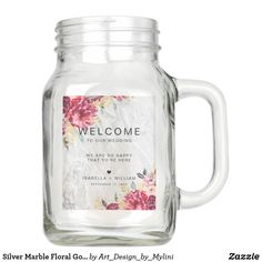 a glass jar with pink flowers on it and the words will you be my bridesmaid?