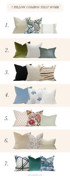 pillows with different colors and sizes are shown in this graphic diagram, which shows the number of