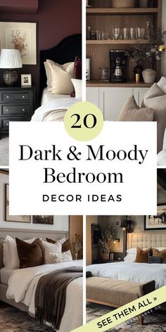 Master Bedrooms With Dark Walls, Owners Suite Decor Ideas, Model Home Bedroom Ideas, Hotel Feel Bedroom Inspiration, Bold Bedroom Decor, Beige Moody Bedroom, Dark Brown Moody Bedroom, Moody Paint Colors For Bedroom, Bedroom Ideas Black And Brown