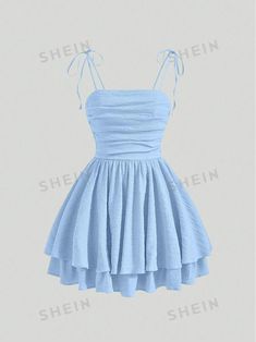 Free Returns ✓ Free Shipping✓. SHEIN MOD Solid Ruched Bust Tie Shoulder Ruffle Hem Blue Butterfly Cami Dress- Women Short Dresses at SHEIN. Blue Dresses Birthday, Light Blue Quinceanera Dresses Short, Short Blue Formal Dress, Short Turquoise Dress, Snowball Dance Dresses, 8th Grade Dresses Graduation, Pastel Short Dress, Blue Aesthetic Dress, Quinceanera Dresses Short