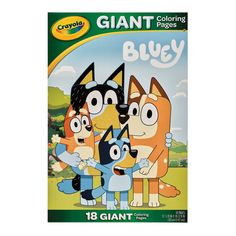 the giant coloring pages are designed to look like cartoon characters, including an orange and black dog