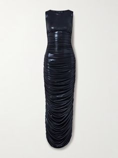 NORMA KAMALI Ruched stretch-lamé gown | NET-A-PORTER Build Wardrobe, Uzun Boy, Dress Reference, Fw 2024, Normal Clothes, Sports Trousers, Bustier Dress, Norma Kamali, Fashion Design Sketches