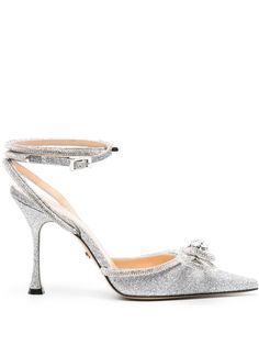 Find MACH & MACH With Heel on Editorialist. silver-tone calf leather glitter detailing crystal embellishment bow detailing buckle-fastening ankle strap pointed toe branded leather insole high sculpted heel leather outsoleHEEL: 10.0 Centimetres Silver Bow Heels, Farfetch Shoes, Dr Shoes, Bow Pumps, Silver Pumps, Silver Sandals, Ankle Strap Pumps, Strap Pumps, Silver Heels