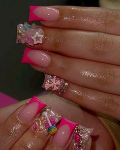 Junk Nails Bling Short, French Tip Junk Nails, Cute Simple Nails