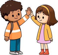 a boy and girl giving each other high fives