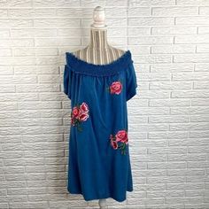 Blue Shift Dress With Ruched Collar And Floral Patches By Style Envy. Size Extra Large. Not Lined. New With Tags. Closure: Pullover Material: 100% Rayon Measurements Bust: 44” Waist: 44” Hips: 46” Shoulder To Hem Length: 32” Sleeve Length: 6” M15 Blue Floral Embroidery Mini Dress For Vacation, Blue Floral Embroidered Mini Dress For Vacation, Casual Blue Mini Dress With Floral Embroidery, Flowy Blue Dresses With Floral Embroidery, Blue Embroidered Bohemian Mini Dress, Blue Bohemian Embroidered Mini Dress, Embroidered Blue Bohemian Mini Dress, Anthropologie Wedding Dress, Blue White Striped Dress