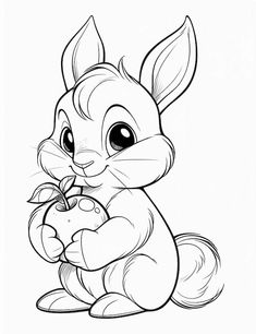 the cute rabbit is eating an apple coloring pages for kids, printable and easy to color