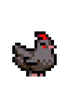 a pixellated image of a bird with red eyes