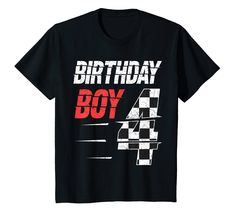 a black birthday shirt with the number 4 on it and checkered numbers in red, white