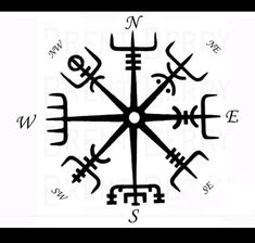 an image of a compass with all the letters and numbers on it in black ink