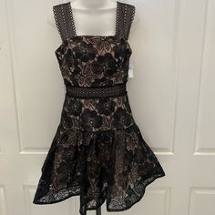 New Wtag-Blondie Nites Black Floral Lace Short Dress 5 Lace Fit And Flare Dress For Night Out, Lined Fit And Flare Dress For Night Out, Lined Lace Dresses For Night Out, Black Lace Short Dress, Lace Dress Black Short, Purple Dresses Formal, Lace Short Dress, Midnight Blue Dress, Beaded Formal Dress