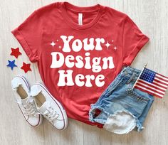 Customizable Red Crew Neck Shirt, Customizable Red Short Sleeve Tops, Red Casual Shirt With Branding, Casual Red Shirt With Branding, Red Custom Print Crew Neck Shirt, Casual Tops With Custom Print For 4th Of July, Red Custom Print Crew Neck Top, Red Casual T-shirt With Custom Print, Casual Red T-shirt With Custom Print