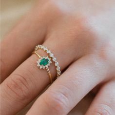 14k Yellow Gold Emerald And Diamond Ring - Size 7 14k Yellow Gold Natural Emerald And Diamonds Small Gemstone Rings, Ring With Small Diamonds, Emerald And Diamond Ring, Natural Emerald, Emerald Ring, Womens Jewelry Rings, Diamond Ring, Emerald, Gemstone Rings