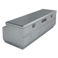 an aluminum tool box with wheels on the bottom and two compartments for storage in it