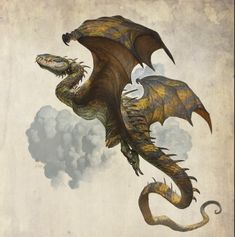 a drawing of a dragon flying through the sky