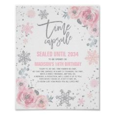 a pink and silver floral birthday party card